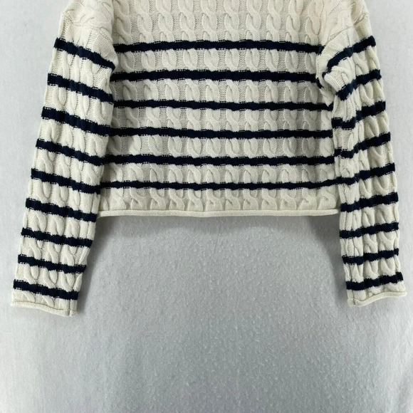 Pink Rose Sweater Women's Sz L White Cable-Knit Striped Cropped Regular Pullover - Picture 9 of 12